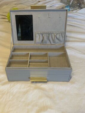 Modern Vegan Leather Jewelry Box Organizer with Gold Hardware